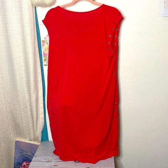 🌷OXYGEN🌷RED Rhinestone Beaded Short Sleeve Dress - Picture 13 of 13